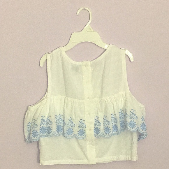 Blue and White off-the-shoulder top, cropped. - Picture 4 of 4